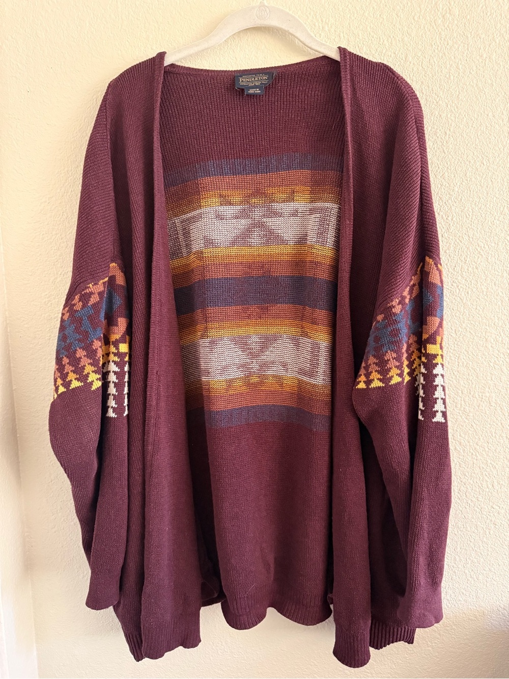 Pendleton Plum Open-Front Southwestern Stripe Cardigan